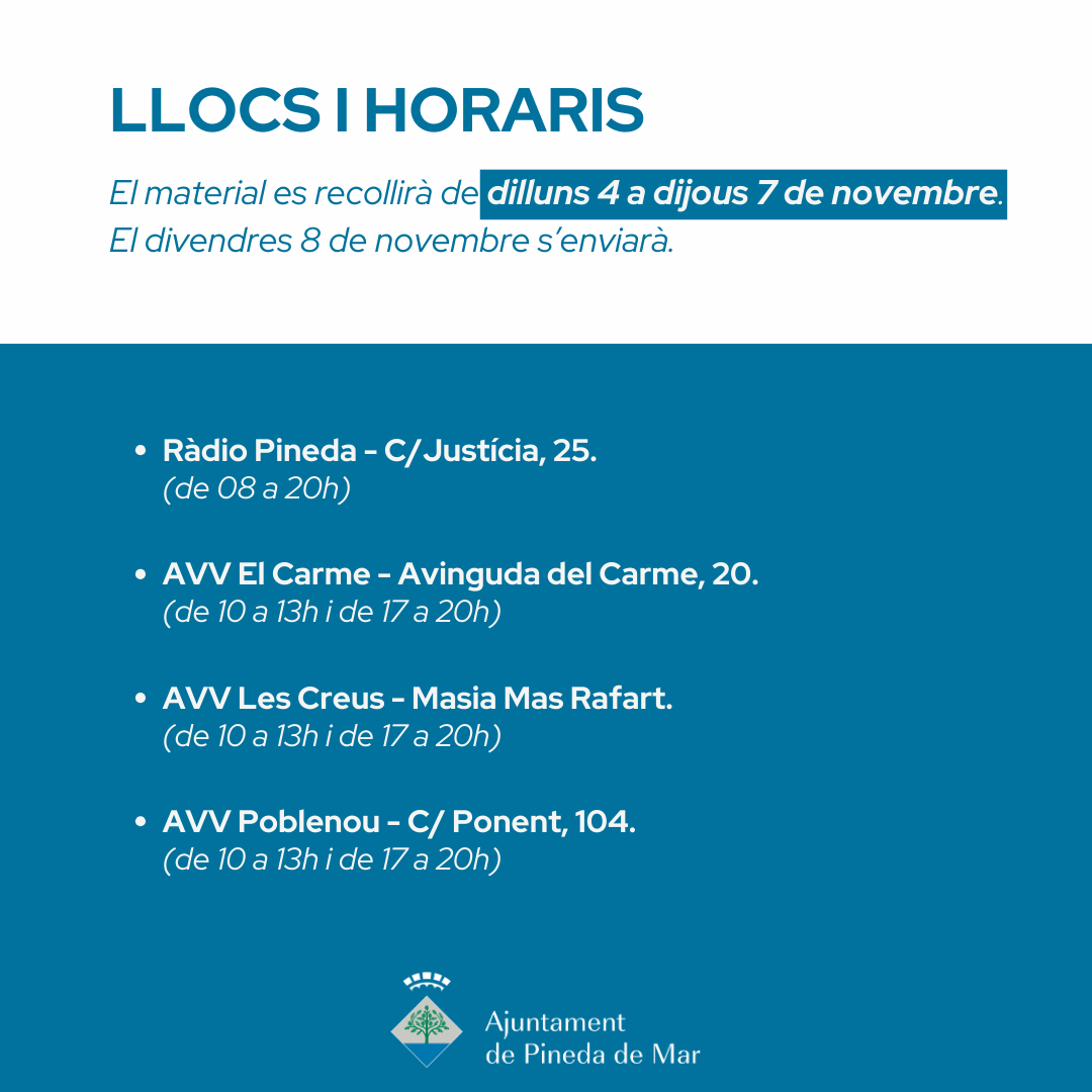 Llocs i horaris de recollida